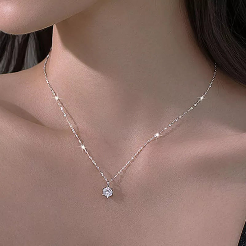 Simple Shiny Diamond CZ Pendants on 925 Sterling Silver AAA Zircon Choker Necklaces