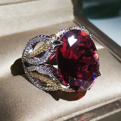 Valentine's Day Glamour: Red Square Cut AAA Zircon Ring with Large CZ Stones