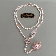 Multi-Color Potato Freshwater Pearl Necklace: Rose Gold-Plated Connector Sweater Chain