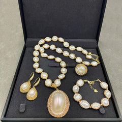 Barlock Freshwater Pearl Necklace: High-End Handmade Rhinestone Wedding Jewelry Set