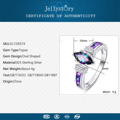 Jellystory Fashion Oval Shape Rings: Colorful Topaz Gemstones, 925 Sterling Silver Jewelry for Women