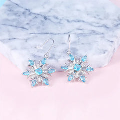 Bague Ringen Snowflake Aquamarine Ear Drops: Fashionable Blue Gemstone Earrings for Women