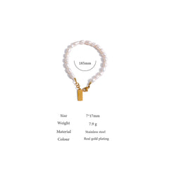 Yhpup Stainless Steel Natural Pearl Bracelet: Stylish LOVE Chain Bracelet for Women