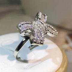 Elegant Bowknot Zircon Ring - 925 Silver