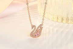 Swan Pink Crystal Zircon Diamond Pendant Necklace: White Gold Choker for Women/Girls