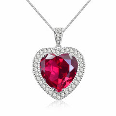 Timeless Romance: Love Heart Pendant Necklace with Red Crystal, Ruby Gemstones, and Diamonds for a Classic Touch