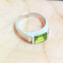 Natural Green Peridot Gemstone Ring in Sterling Silver Jewelry