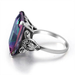 JoiasHome Rainbow Fire Mystic Topaz Ring: Top-Quality Square Gemstone Charm for Women