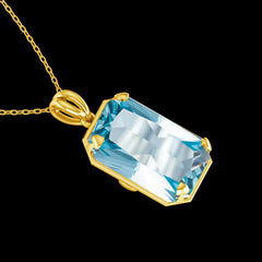 Aquamarine Birthstone Beauty: 14K Gold Real Pendant for Women,  925 Sterling Silver Necklace