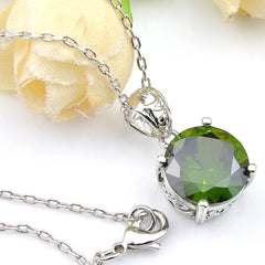 LuckyShine Elegant Jewelry 925 Silver Necklace Round Peridot Pendant Earrings Jewelry for Women's