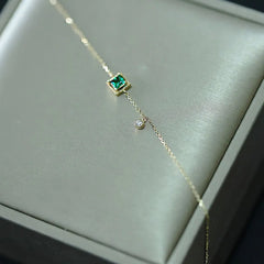 925 Sterling Silver Japanese Simple Emerald Crystal Chain Bracelet: Light Luxury Temperament, 14k Gold Plating for Women