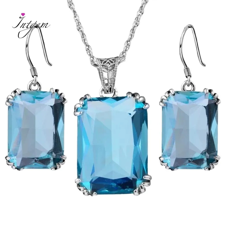 Complete Elegance: Aquamarine Sapphire Jewelry Set in Real 925 Sterling Silver