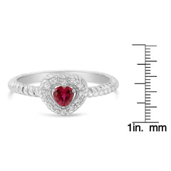 Sterling Silver Heart Ring with 4MM Lab-Created Ruby and Diamond Accents