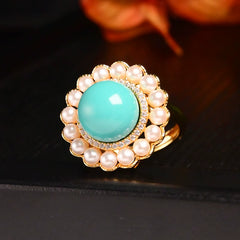 Minimalist Exquisite Women's All-Match Shell Pearls Turquoise Ring