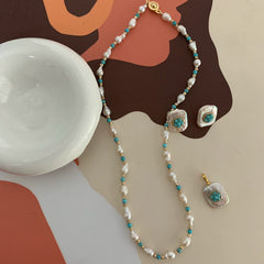 Original Design Pearl Necklace Earrings Women Turquoise