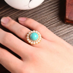 Minimalist Exquisite Women's All-Match Shell Pearls Turquoise Ring