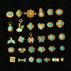 Clover Sterling Silver Gold-Plated Lucky Beads Raw Ore Turquoise