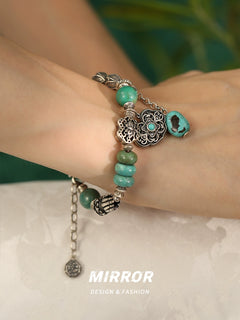 925 Sterling Silver Turquoise Women's Bracelet Elegant Lock of Good Wishes