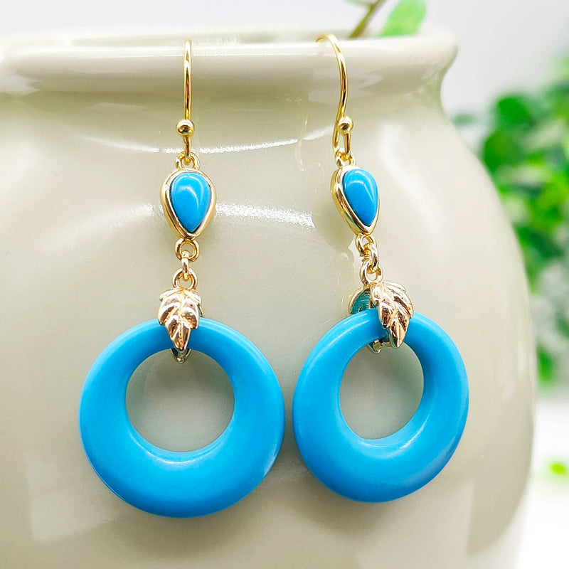 Elegant Fashion Optimized 14K Gilded Ear Hook Turquoise