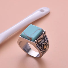 Young European and American-Style Sunflower Turquoise Ring