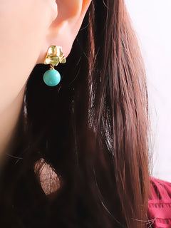 French Style Gold Unique Earrings Niche Retro Design Turquoise Earrings Natural Fashionable Earrings Star Style