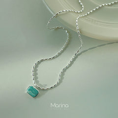 Summer Mint Candy Turquoise 925 Sterling Silver Clavicle Chain: Women's Rice Grain Necklace