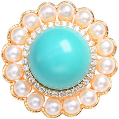 Minimalist Exquisite Women's All-Match Shell Pearls Turquoise Ring