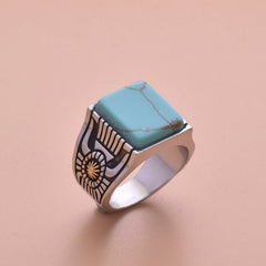 Young European and American-Style Sunflower Turquoise Ring