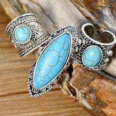 Turquoise Horse Eye Ring for Women Elegant Exaggerated and Personalized Vintage Bohemian Ethnic Style Plated Tibetan Silver