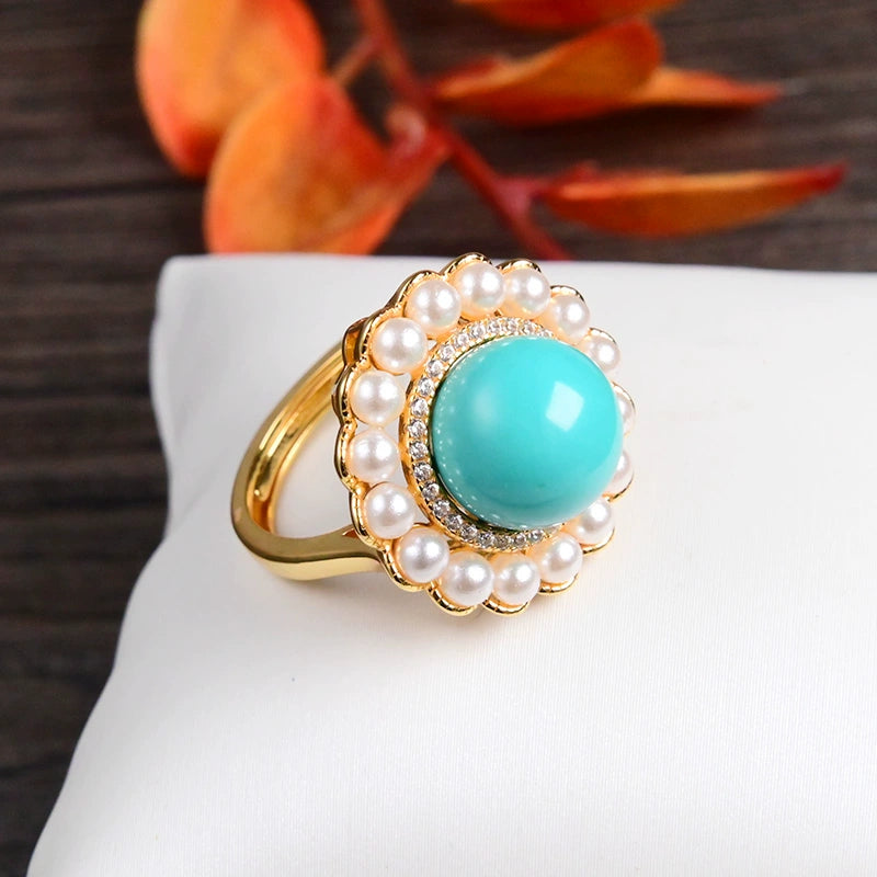 Minimalist Exquisite Women's All-Match Shell Pearls Turquoise Ring