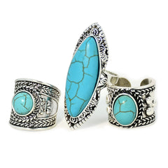 Turquoise Horse Eye Ring for Women Elegant Exaggerated and Personalized Vintage Bohemian Ethnic Style Plated Tibetan Silver