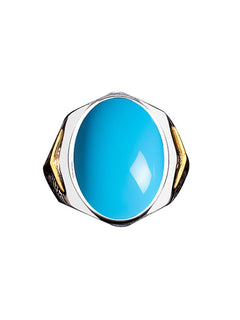 Men's S925 Sterling Silver Oval Turquoise Ring Frame