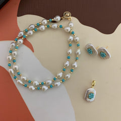 Original Design Pearl Necklace Earrings Women Turquoise