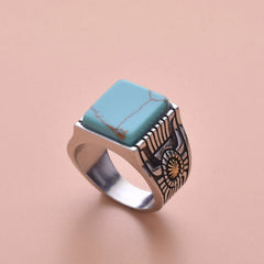 Young European and American-Style Sunflower Turquoise Ring