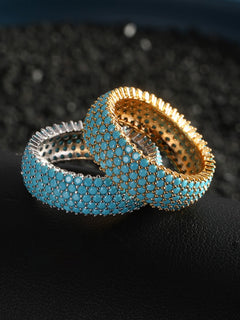 Turquoise Full Diamond Ring for Women 2024 Fashion Temperament Ring Micro Inlaid Zircon