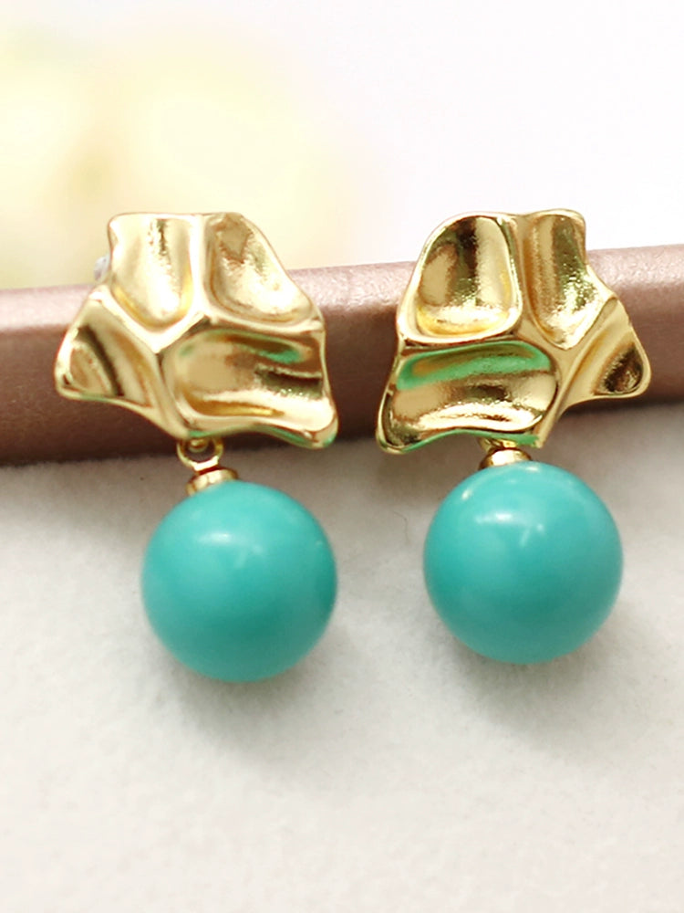 French Style Gold Unique Earrings Niche Retro Design Turquoise Earrings Natural Fashionable Earrings Star Style