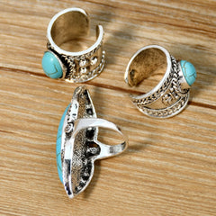 Turquoise Horse Eye Ring for Women Elegant Exaggerated and Personalized Vintage Bohemian Ethnic Style Plated Tibetan Silver