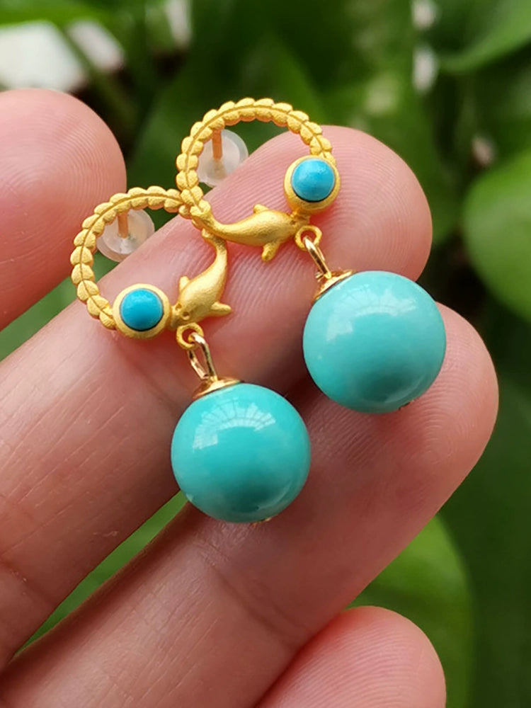 Genuine Goods Natural Turquoise Earrings Simple Women God Style Sterling Silver Stud Earrings