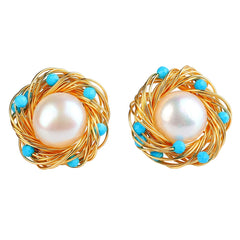 Hand-Wrapped Natural Pearl Turquoise Personalized Earrings