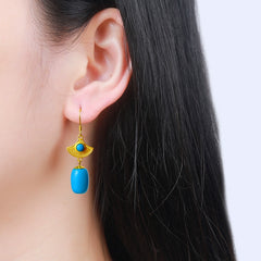 Silver Plated Inlaid Unique Classical Turquoise Earrings