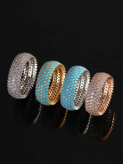 Turquoise Full Diamond Ring for Women 2024 Fashion Temperament Ring Micro Inlaid Zircon