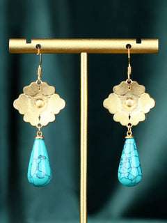 Retro National Trend Epoxy Turquoise 925 Silver Pin Earrings