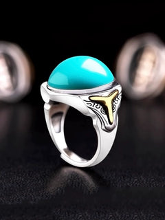 Men's S925 Sterling Silver Oval Turquoise Ring Frame