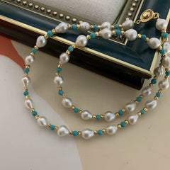 Original Design Pearl Necklace Earrings Women Turquoise