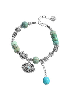 925 Sterling Silver Turquoise Women's Bracelet Elegant Lock of Good Wishes