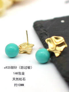 French Style Gold Unique Earrings Niche Retro Design Turquoise Earrings Natural Fashionable Earrings Star Style