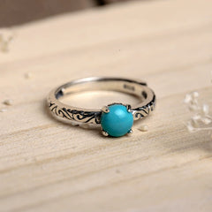 Distressed Small Exquisite Women's Turquoise National Fashion Ring