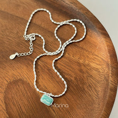 Summer Mint Candy Turquoise 925 Sterling Silver Clavicle Chain: Women's Rice Grain Necklace