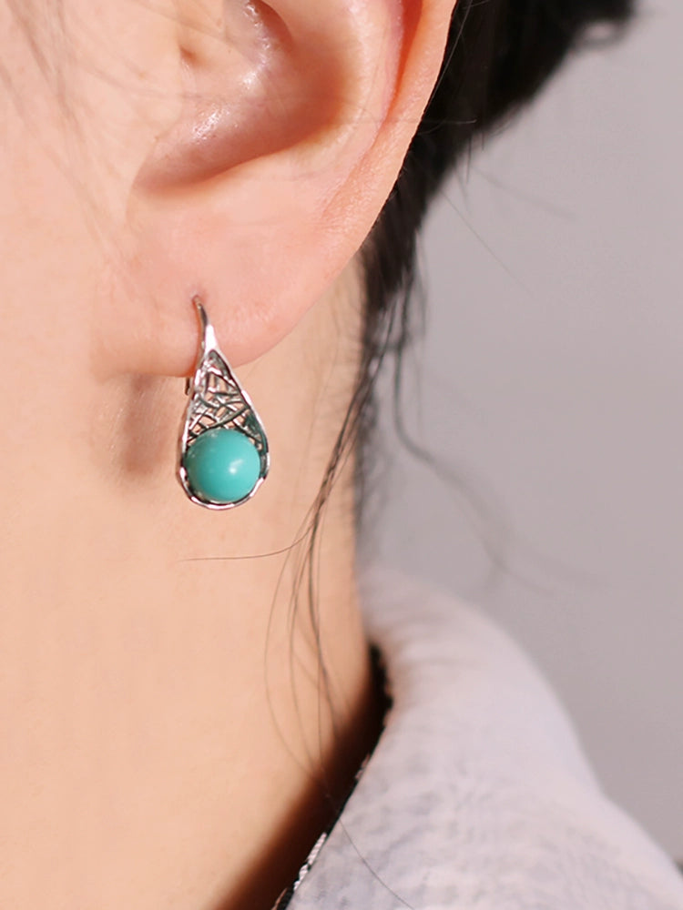 Fashion Minimalist Sterling Silver Hollow Turquoise Female Earrings