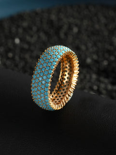 Turquoise Full Diamond Ring for Women 2024 Fashion Temperament Ring Micro Inlaid Zircon